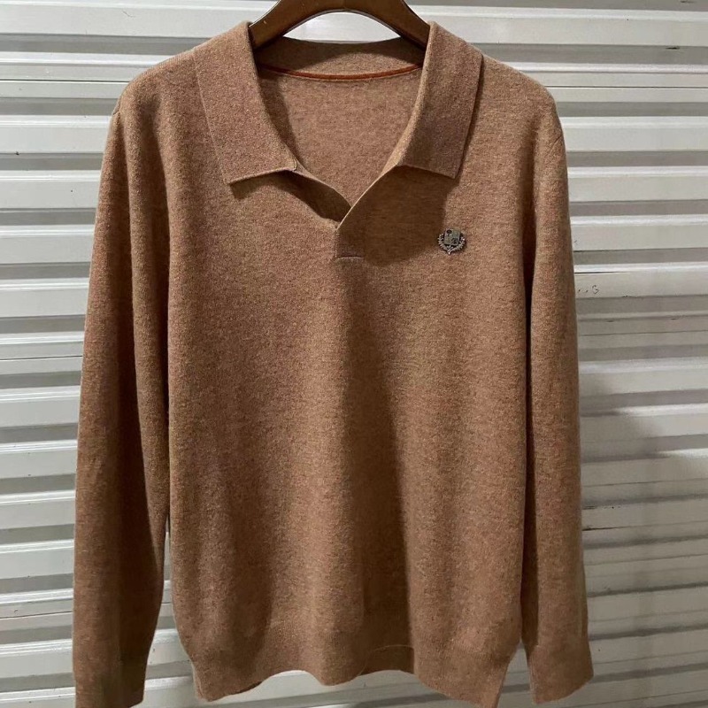 Wool Cashmere Blended Mens Casual Seagull Neck Knitted Sweater POLO Shirt L1289