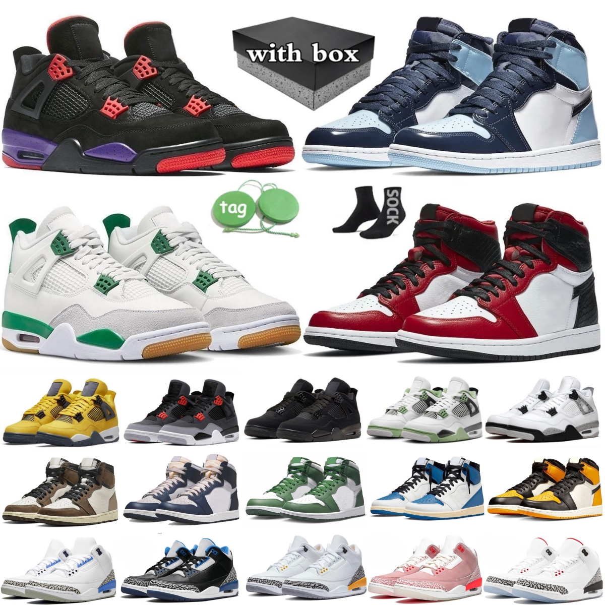 With Box Basketball Shoes Designer Shoe 4s 3s 1 Black Cat Cement Fire Cherry Thunder Brick Metallic Reimagined Cool Grey University Flu Game Men Wom