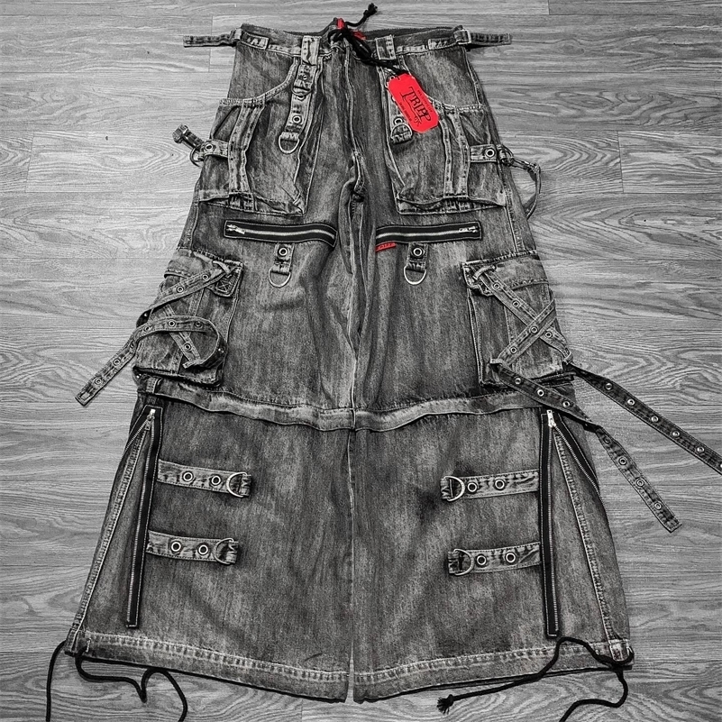 Vintage Heavy Jeans Y2K Clothes Men Women Harajuku Hip Hop Multi Pocket Washed Distressed Baggy Jeans Oversized Wide Leg Trouser250823