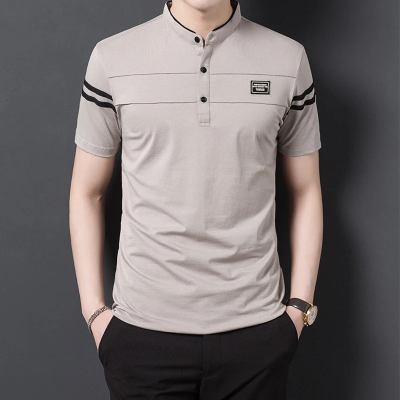 Mens Fashion Summer POLO T-shirt Casual Cotton Breathable Top Stand Up Neck Short Sleeve Korean Comfortable T-shirt250825