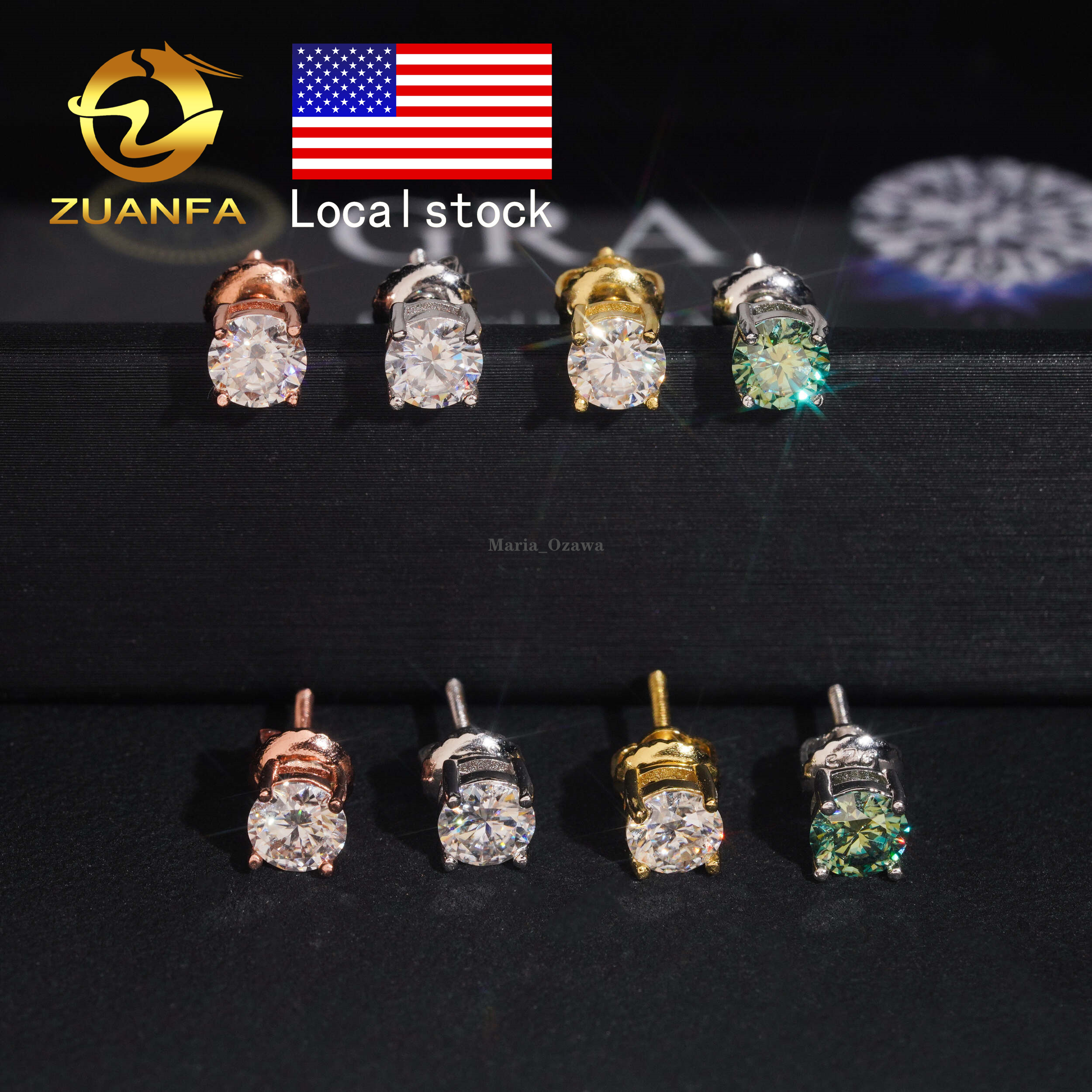 USA Local Stock Round Cut 5.0mm Stud Earrings Moissanite Diamond 925 Silver Iced Out Screw Back Earrings GRA Certified