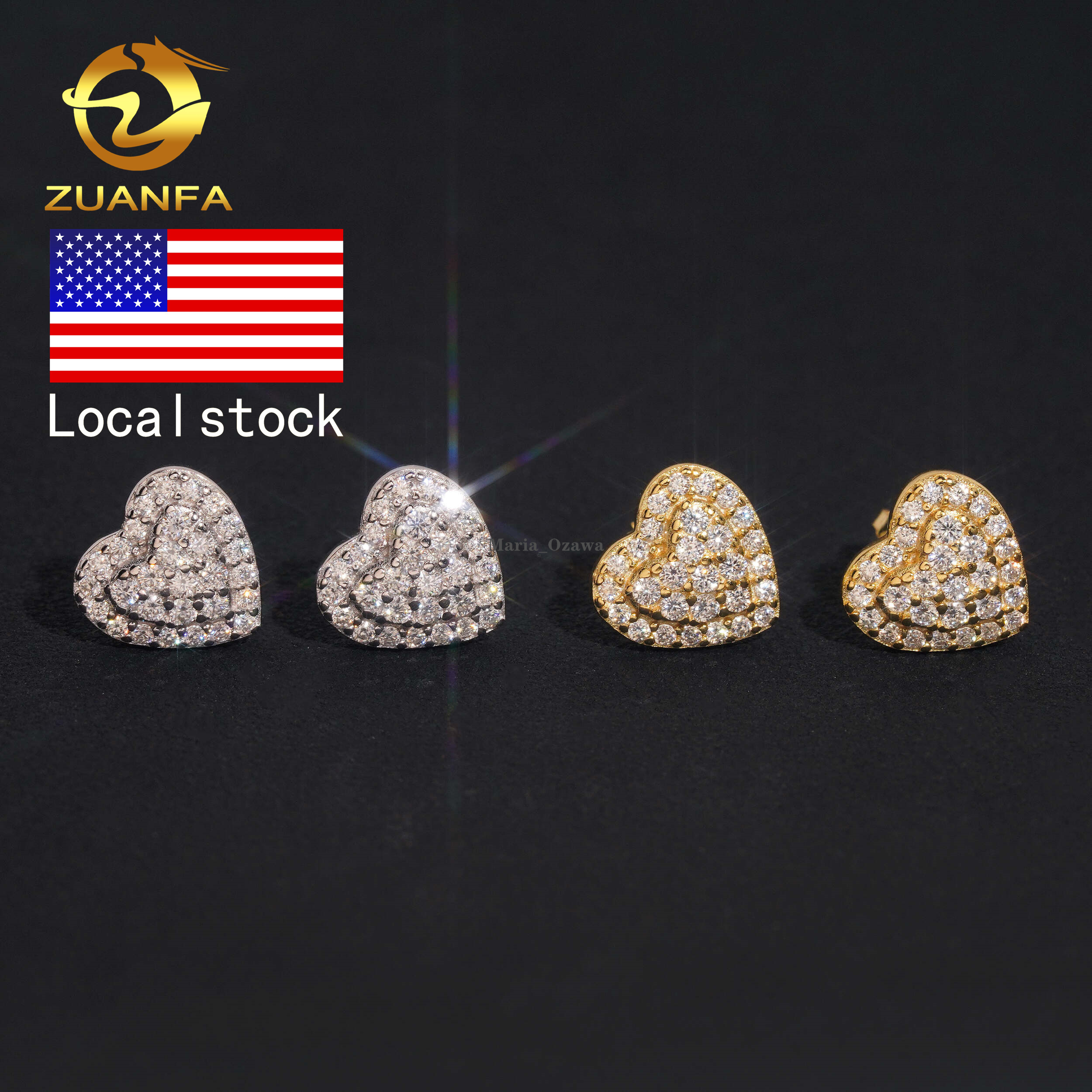 USA Loal Stock Hip Hop Earrings Heart Shape 925 Sterling Silver Moissanite Iced Out Mens Moissanite Earrings Ready to Ship