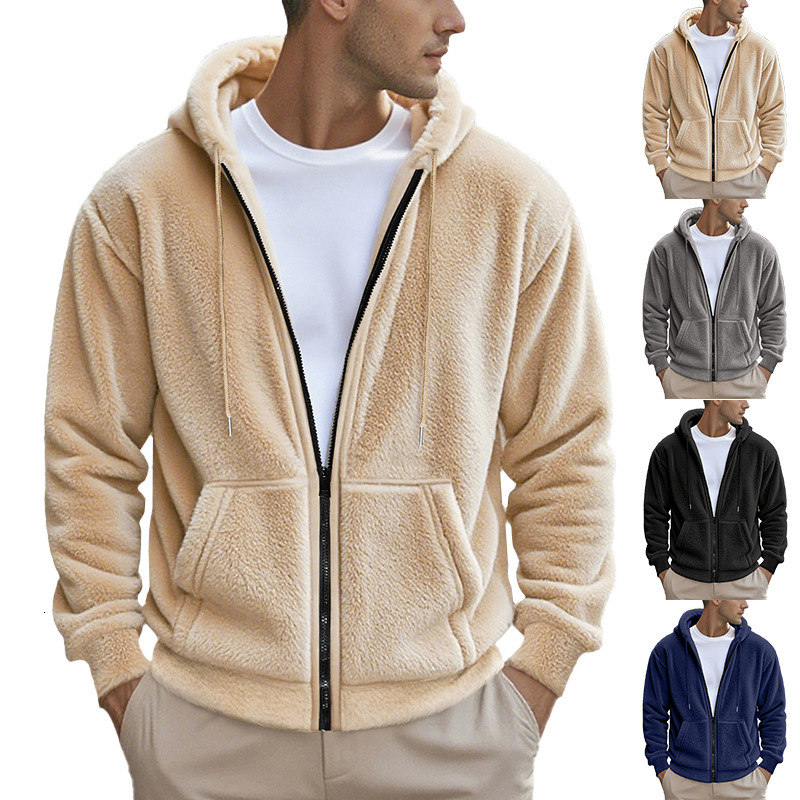 Men's American Style Autumn Winter Thickened Double-Sided Fleece t shirt Zipper Loose Cardigan Casual Hooded Jacket Sweatshirt for Men