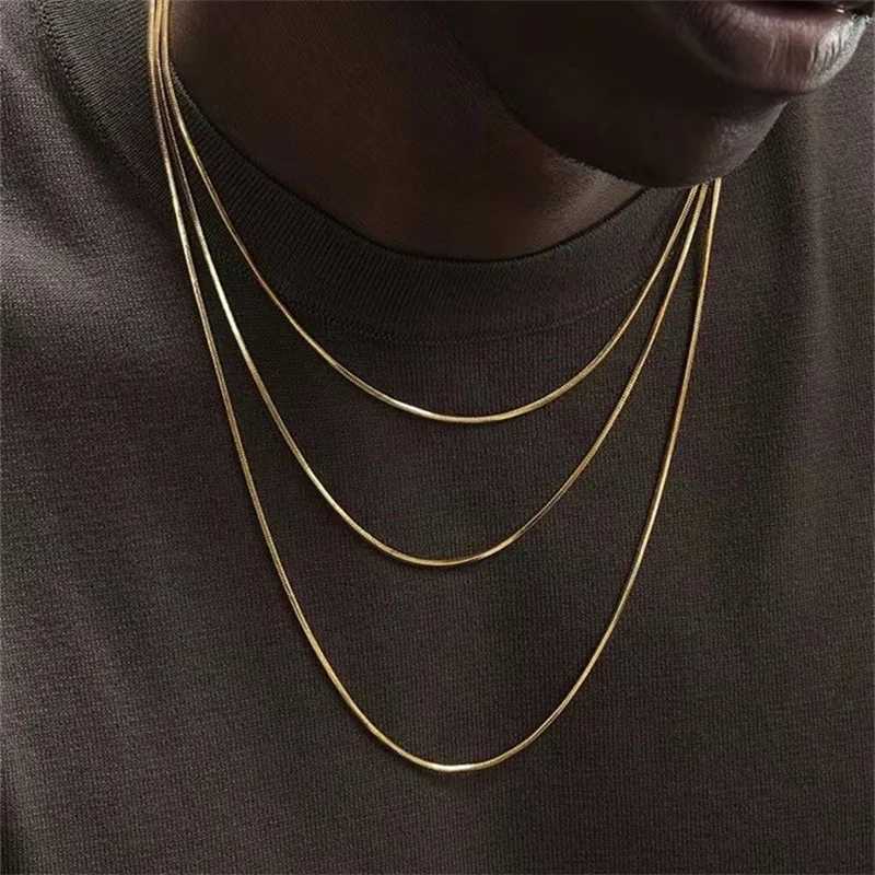 12mm Gold Color Stainless Steel Necklace for Women Simple Men Square Snake Chain Necklace Rock Street Jewelry AccessoriesXJ250826