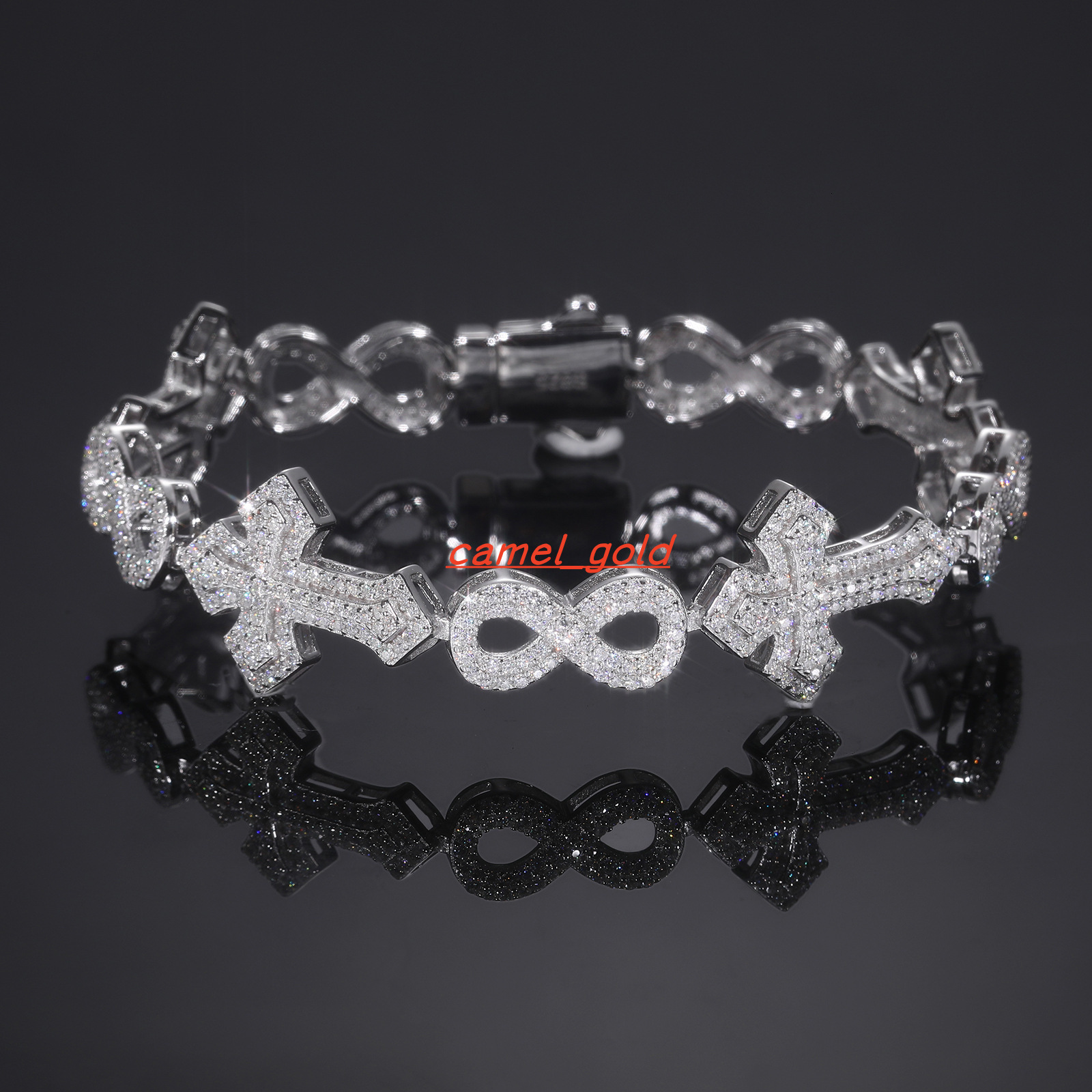 Wholesale Iced Out 15mm Moissanite Cuban Cross Infinity Link Bracelet 925 Silver Diamond Test Passed Luxury Hip Hop Jewelry