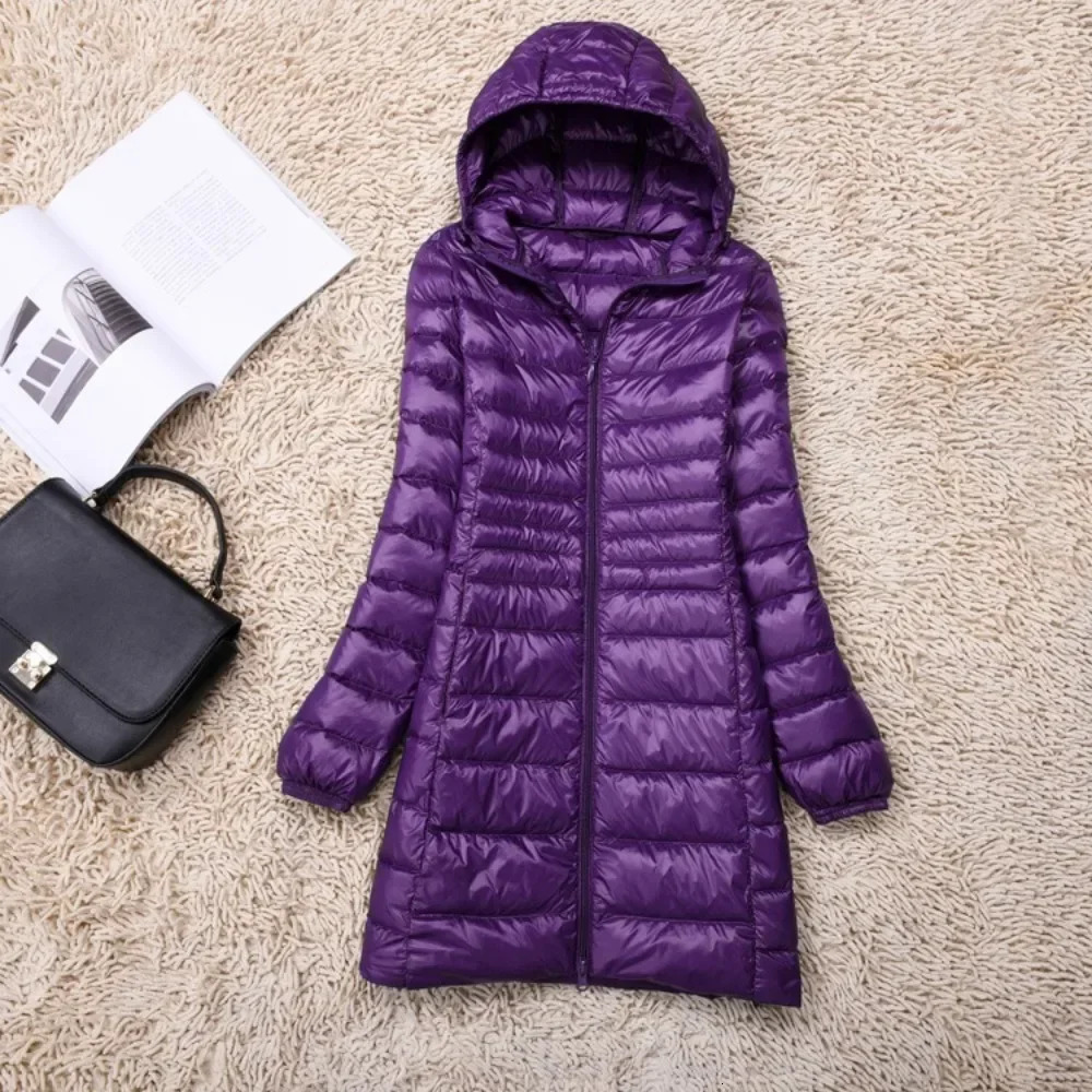 Plus Size White Duck Down Jacket Lightweight Down Jacket Women Inner Cloth Coat Ladies Long Winter Hat Hooded Femal250825
