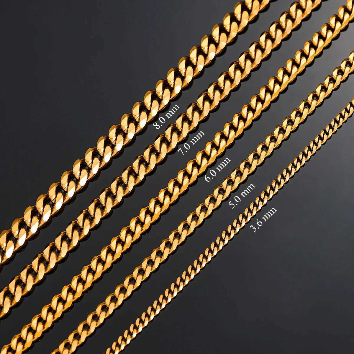 Hot Sale 5mm6mm7mm8mm9mm Gold Plated Stainless Steel Cuban Link Chains Classic Men Boy Chunky Necklace 20 to 24 InchesXJ250826