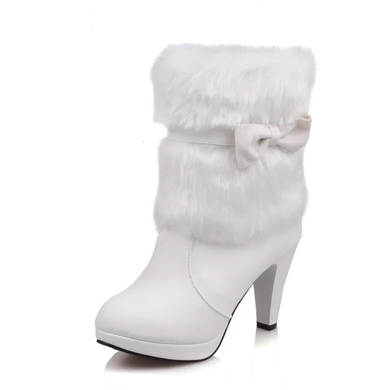 Boots Autumn Winter Warm Fur Women Sexy Fasion Pu Mid-calf Motorcycle Snow Boots Black Pink Wite ig-eeled Soes 369 250821 M260805