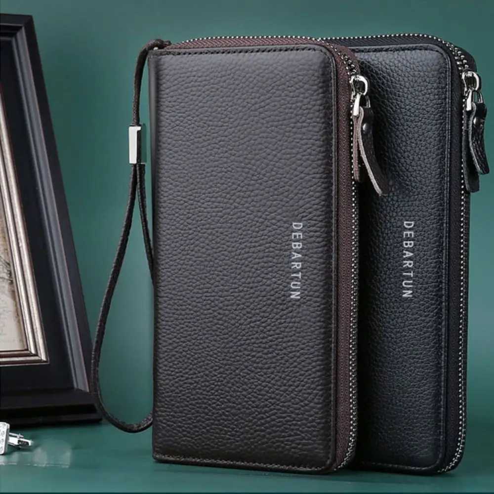New PU Leather Men Long Wallet Large Capacity Zipper Phone Bag Solid Color Card Holder W250826