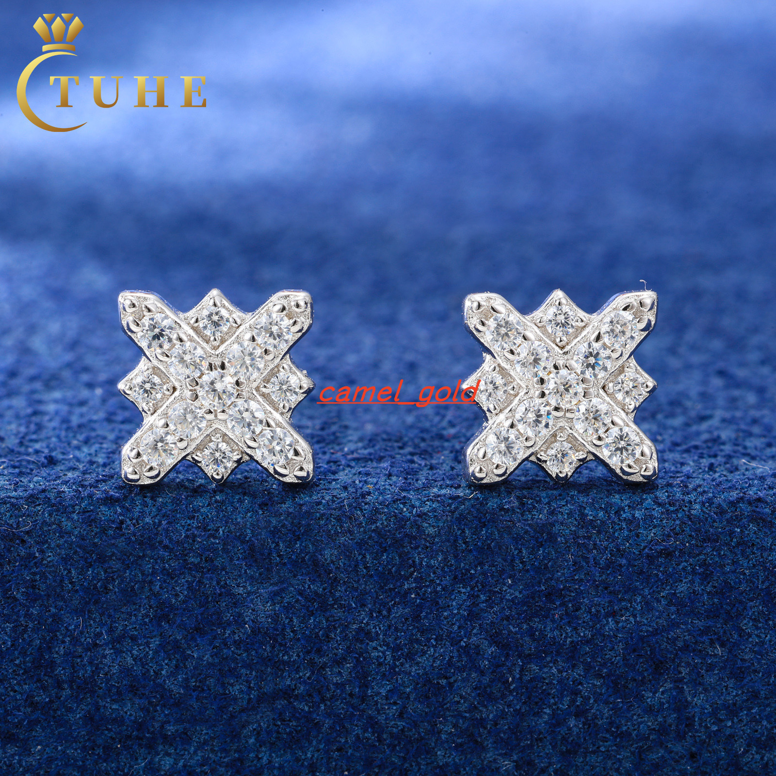 High Quality Unisex Full Moissanite Iced Out Cross Flower Stud Earring 925 Sterling Silver Fashion Daily Ear Fine Jewelry