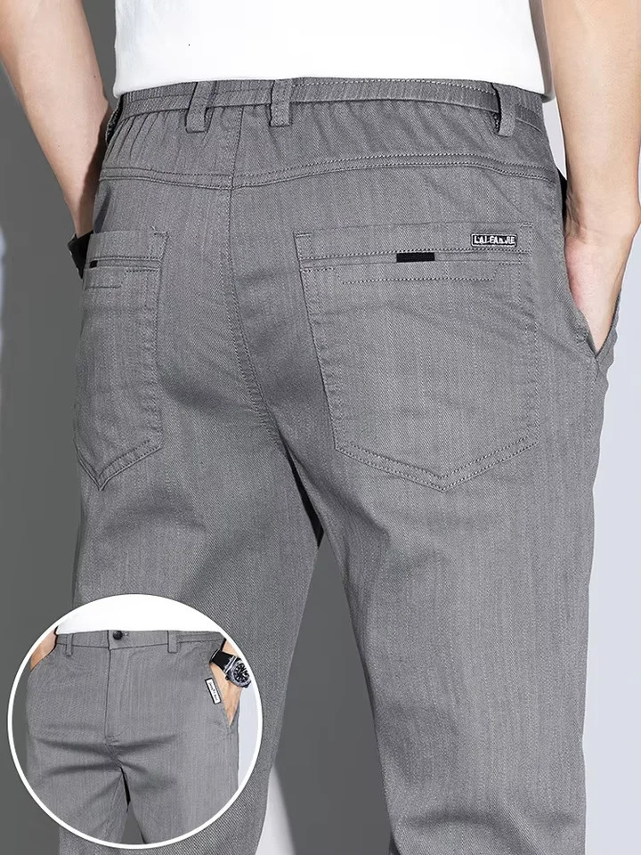 2025 Mens Casual Pants Spring Summer Thin Business Straight Cotton Stretch Classic Work Trousers Korean Clothing250825