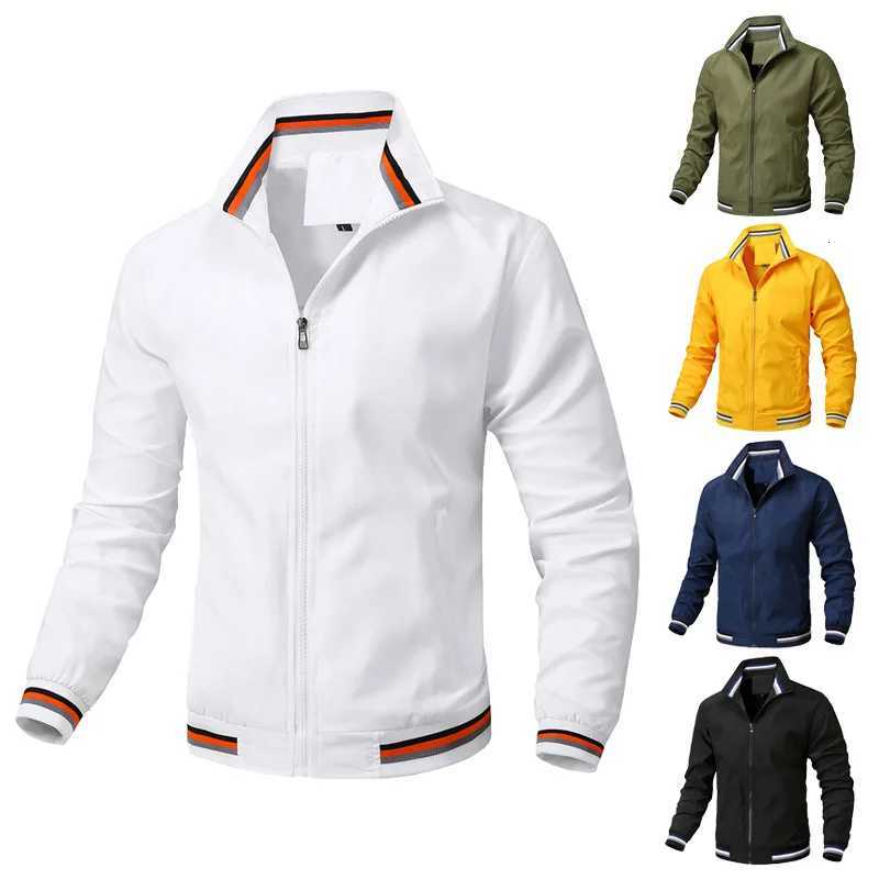 Spring and Autumn New Mens White Baseball Jacket Mens Slimming Casual Jacket Fitted Zipper Design Casual Thin JacketXJ250826