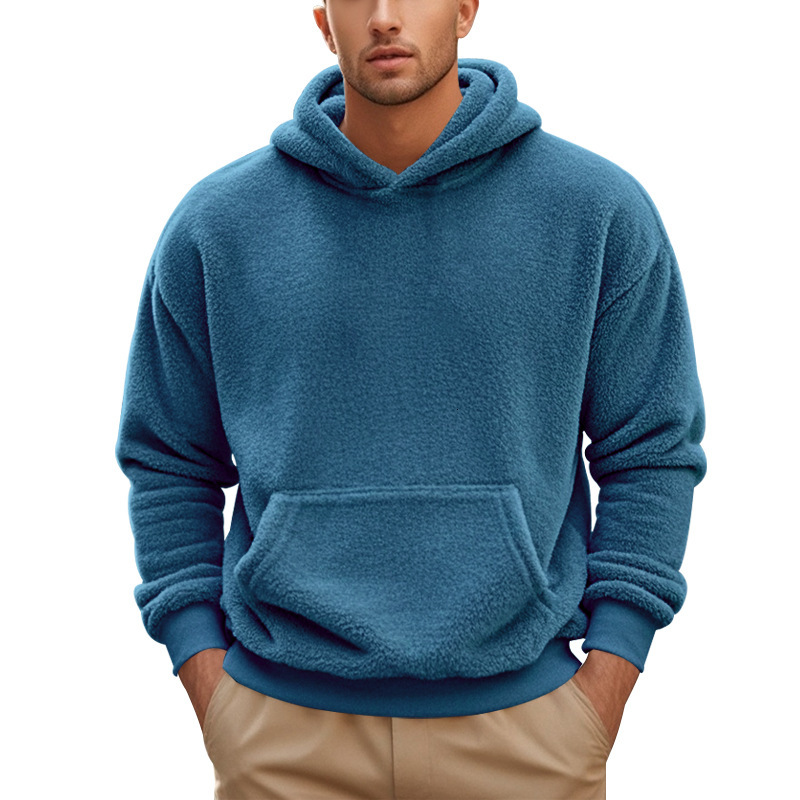 American Style Plus Size New Men's Clothing t shirt Autumn Winter Double-Sided Fleece Hooded Pullover Casual Loose Sweatshirt for Men