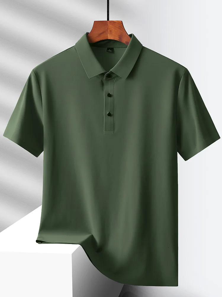 Summer Polo Shirts Men M-5xl Quick Dry Short Sleeve T-Shirt Elasticity Breathable Cool Ice Silk Polo Shirt Male Purple 18 Colors250825