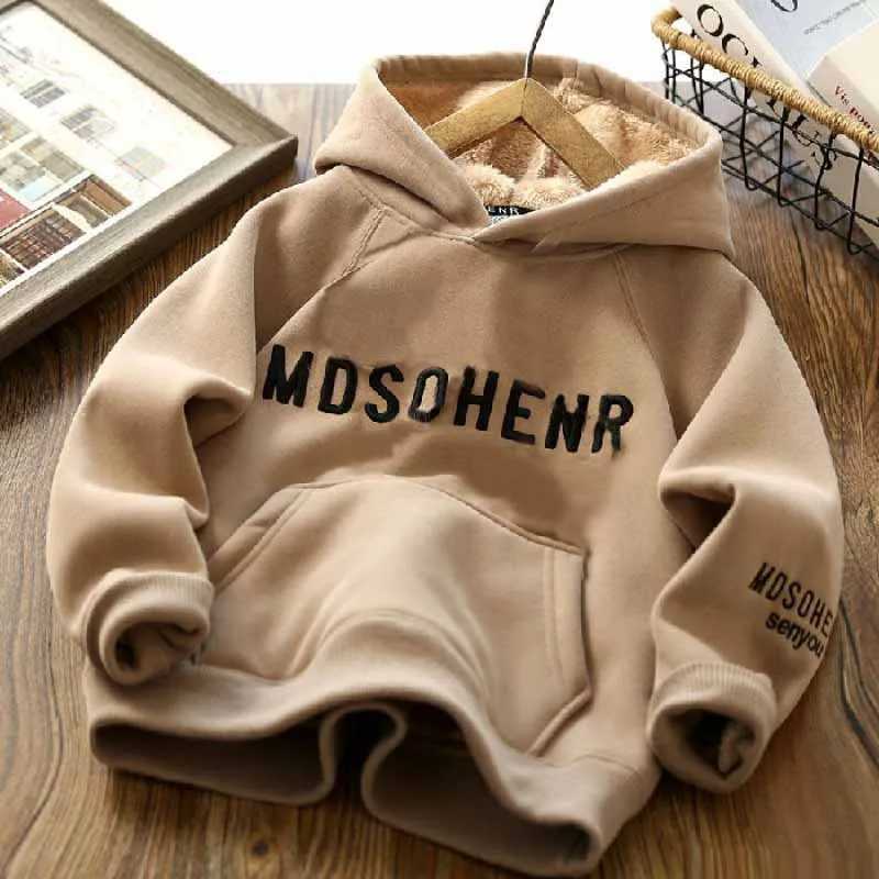 2025 Winter Kids Thick Hoodies Boys Girls Fashion Letter Sweatshirts Thickened Plus Velvet Warm Tracksuit Autumn Children Clothing Z250826