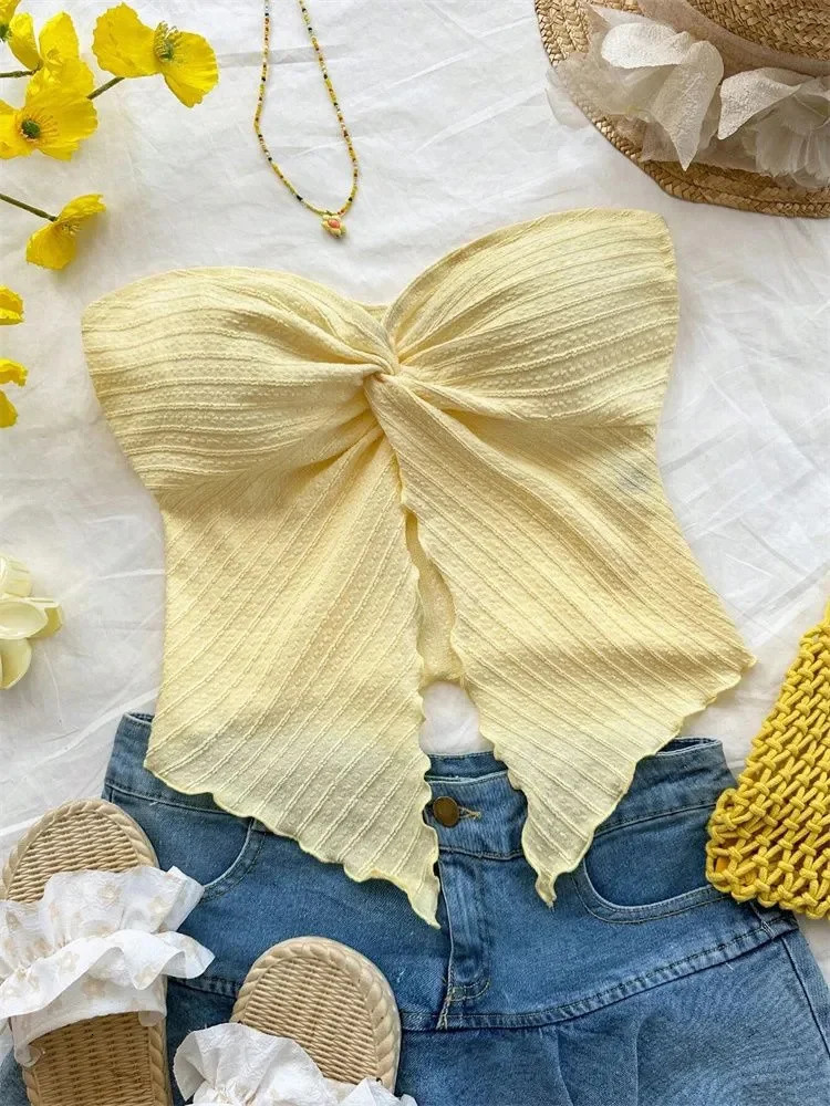 Twist Knot Cropped Tube Top for Women Summer Y2K Clothes Sexy Off the Shoulder Slit Crop 250826