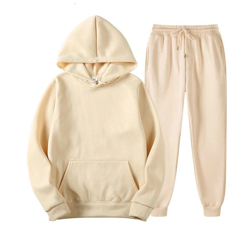 Men Women Tracksuit Hoodies Casual Solid Color Thick Pullover and Long Pant 2piece Set Men Autumn Fleece Jogger Sports Suit250826