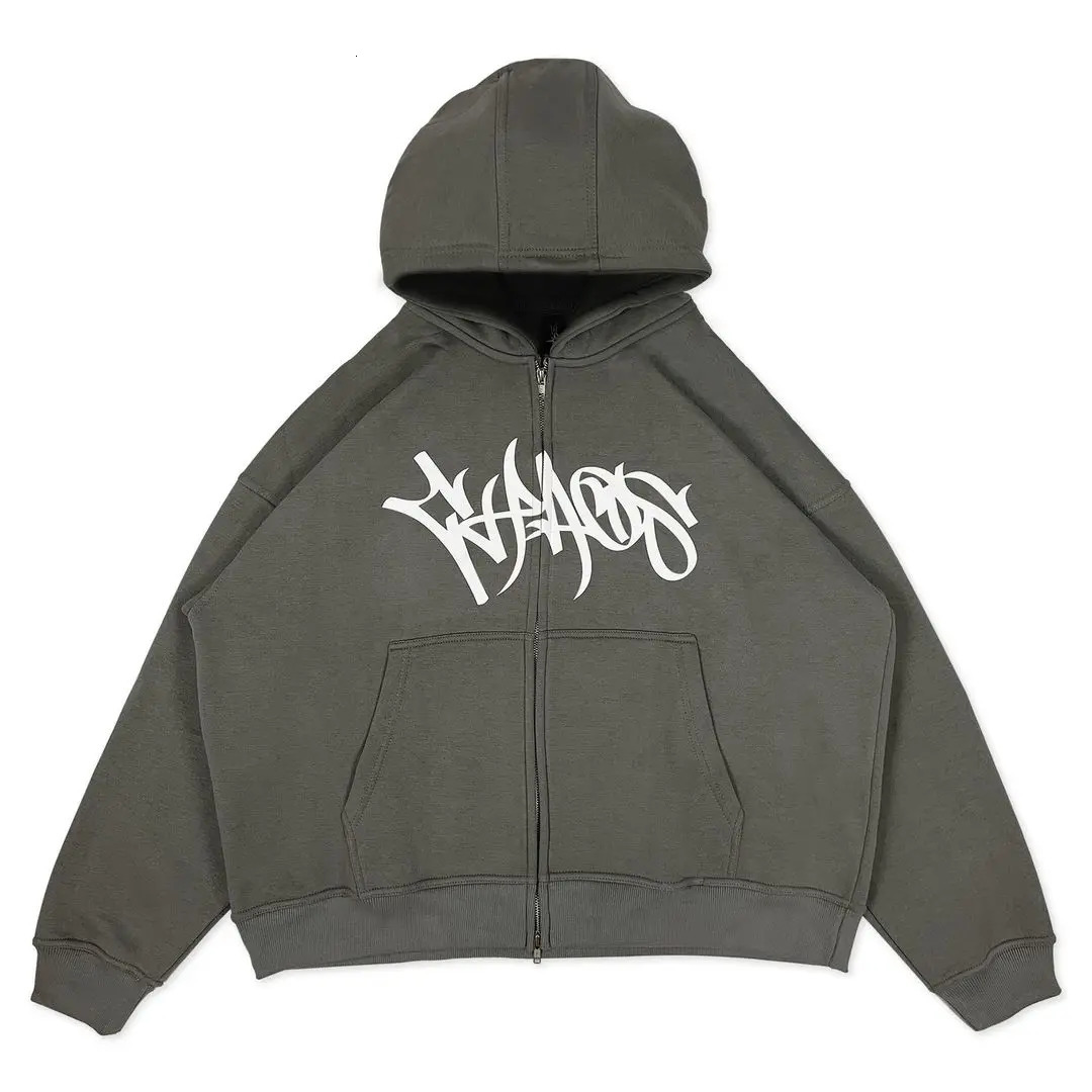 Y2k Letter Print Loose Casual Hoodie Retro Zip Up Long Sleeve Oversize Jacket Harajuku Gothic Sweatshirt Streetwear Men Clothing 250818