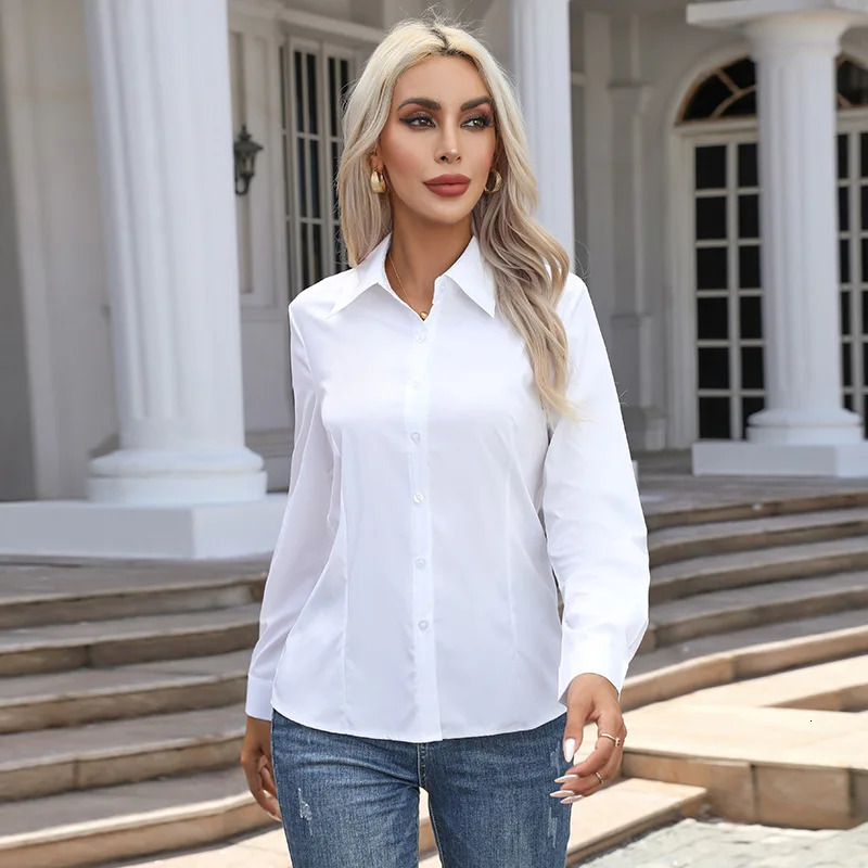 Women Spring Autumn Style Blouses Shirts Lady Casual Long Sleeve Turndown Collar Solid Color Blouse Tops250825
