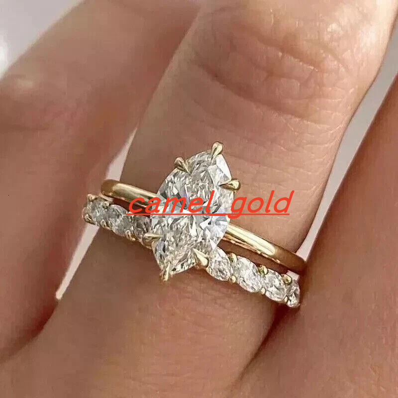 3-piece Vintage Bridal Wedding Ring Set Natural Diamond 14K Solid Gold for Engagement Gift Yellow Gold Plated Marquise Simulated