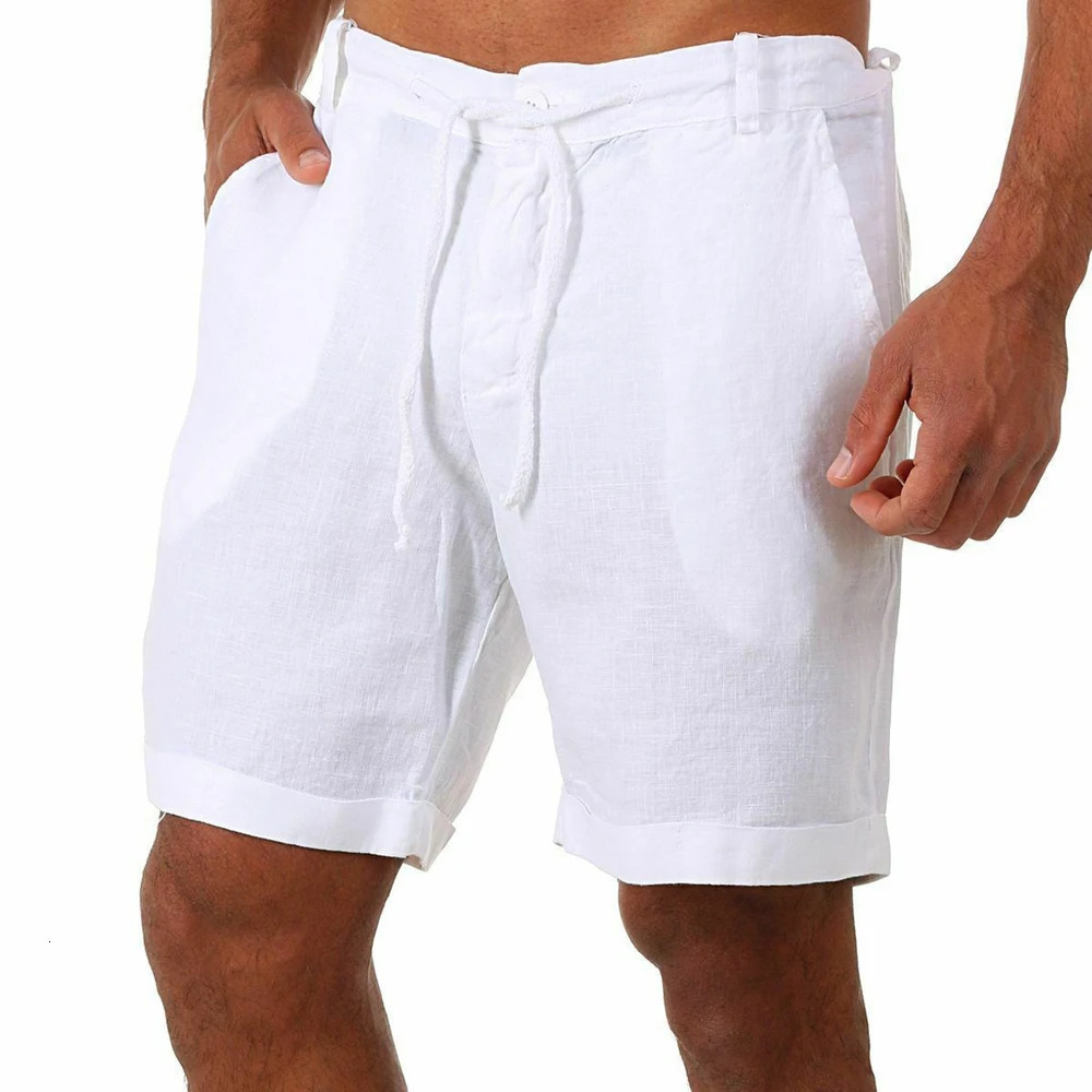 Casual Men Cotton Linen Loose Shorts Summer Male Drawstring Pocket Elastic Waist Wide Leg Half Pants BSDZK73 250825
