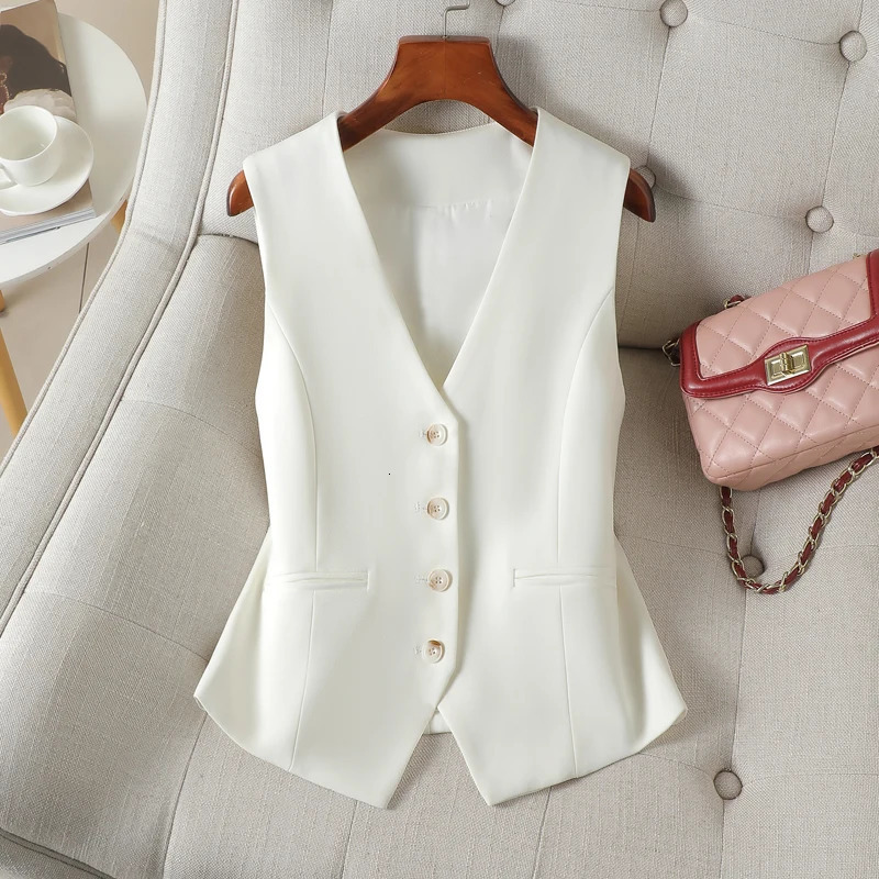 White single breasted Vneck short slim fitting vest for women in spring and autumn can be worn externally or internally with B 250823