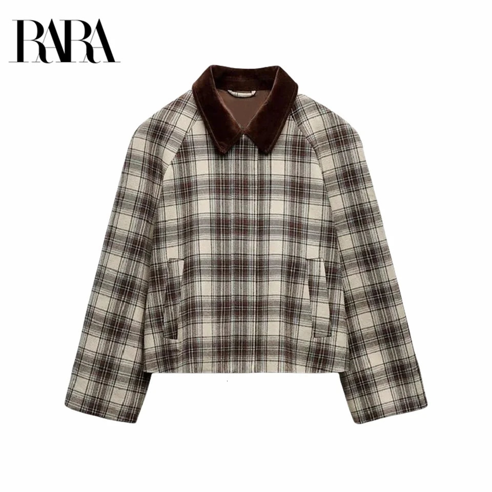 RARA Spring Jacket French Romantic Womens Retro Plaid Cape Long Sleeve Cotton POLO Collar 250825