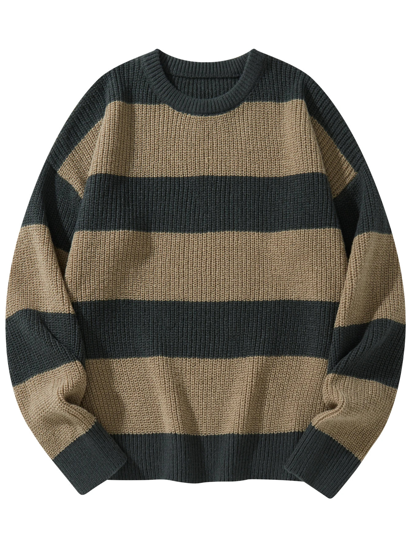 Loose Bottoming Sweater Casual Versatile Striped Pullover Mens Round Neck Sweater250825