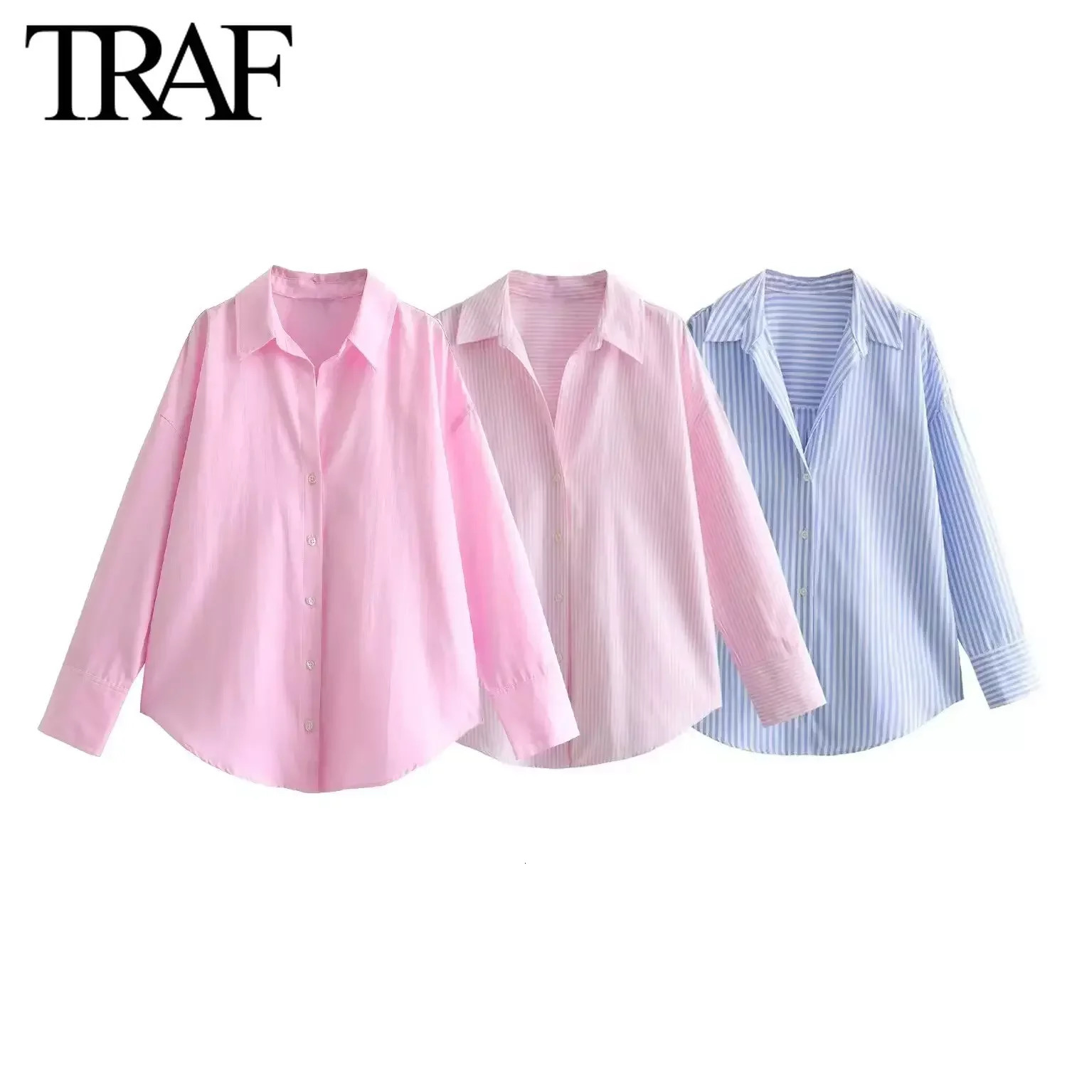 TRAF Women Fashion Long Sleeve Singlebreasted Lapel Cotton Oxford Blouse Street Clothing Shirt Chic Ladies Crop Tops Mujer250825