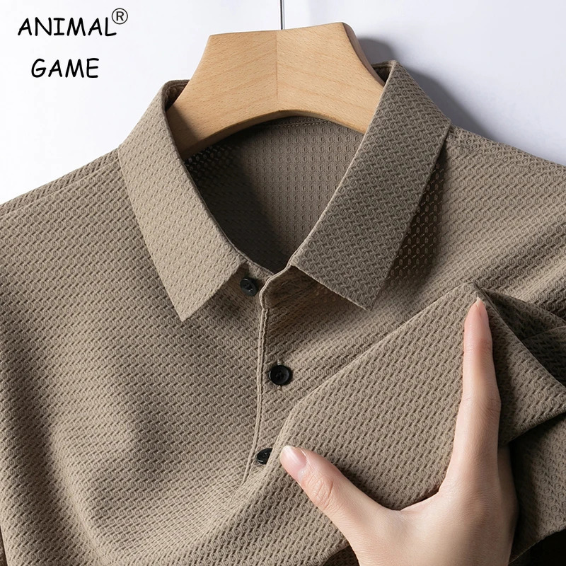 Ice Silk Summer Mens Short Sleeve Polo Shirt Cool T Shirt for Men Breathable Solid Polo Shirt Lightweight Lapel T Shirt Men250825