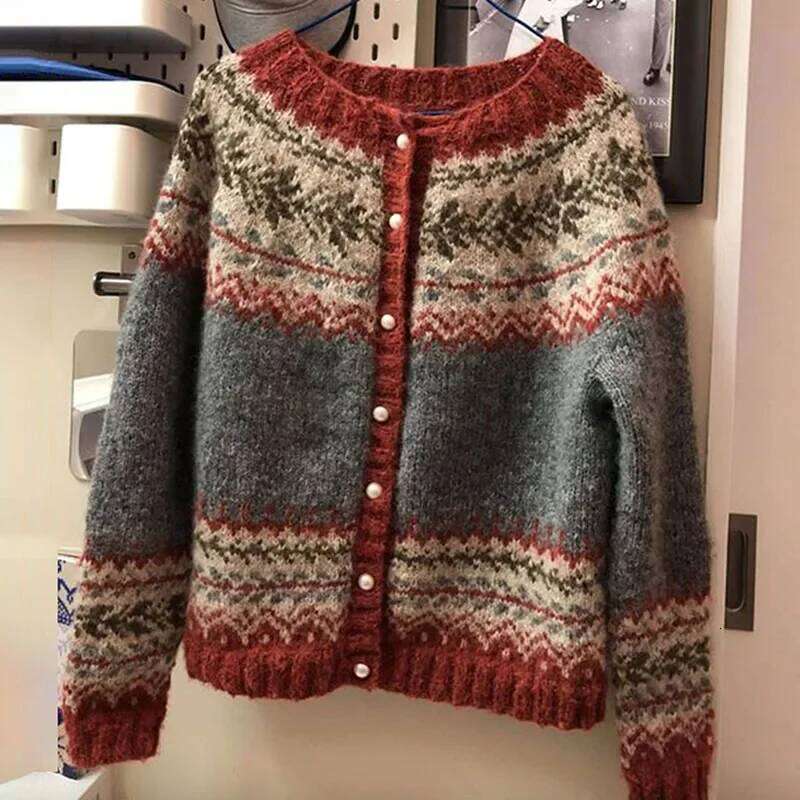 Women's Trench Coats Vintage Knitting Long Sleeve Casual Green Striped Pullovers Women 2025 Winter Fashion Round Neck Ladies Loose Female Sweat