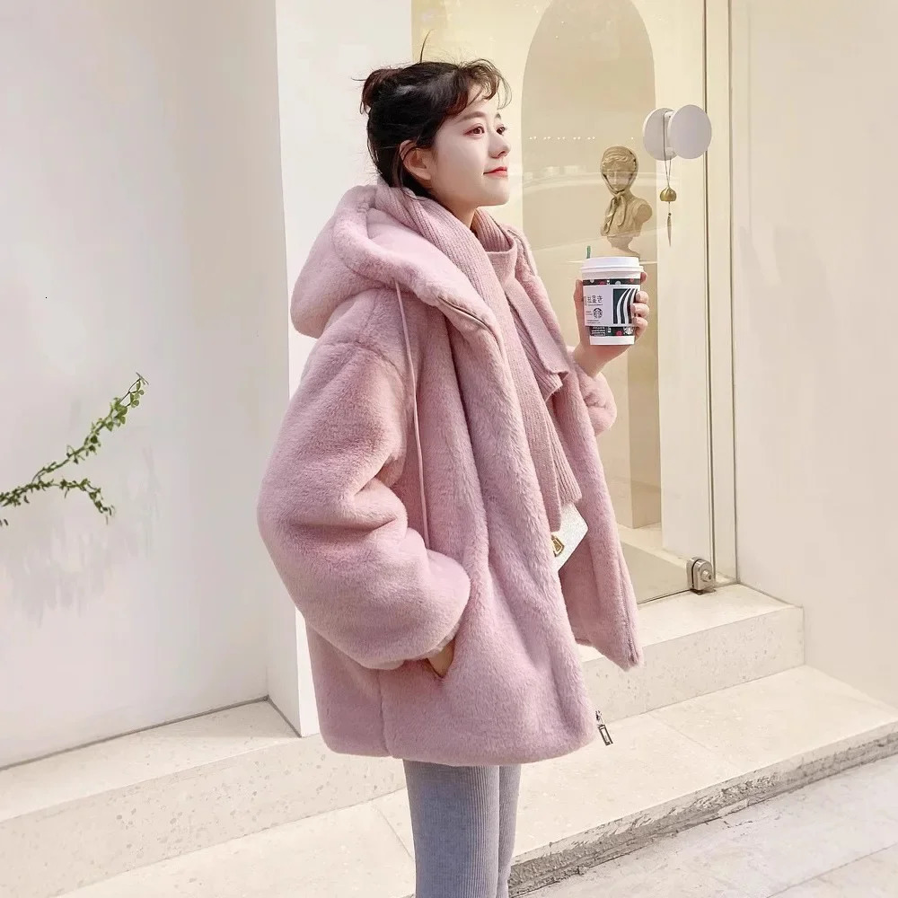 Winter Thickened MidLength Womens Mink Fur Coat EcoFriendly Jacket Loose Fit Warm Soft Leather Outerwear 250825
