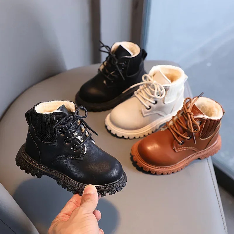 Toddlers Kids Boots Autumn Winter Warm Thick Cotton Boys Girls Snow Boots Little Children Leather Cotton Boots Fashion250825