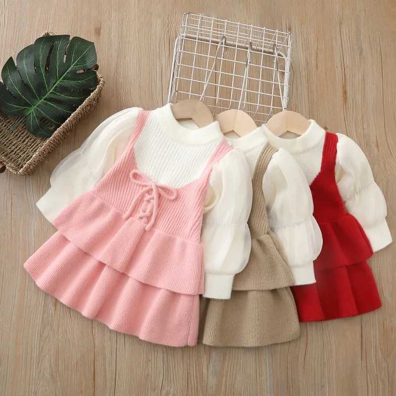 Autumn Winter Kids Girls Dress Gauze Long Sleeve Thick Warm Baby Girl Dress Round Collar Spliced Toddler Kids Girls Cake DressXJ250826