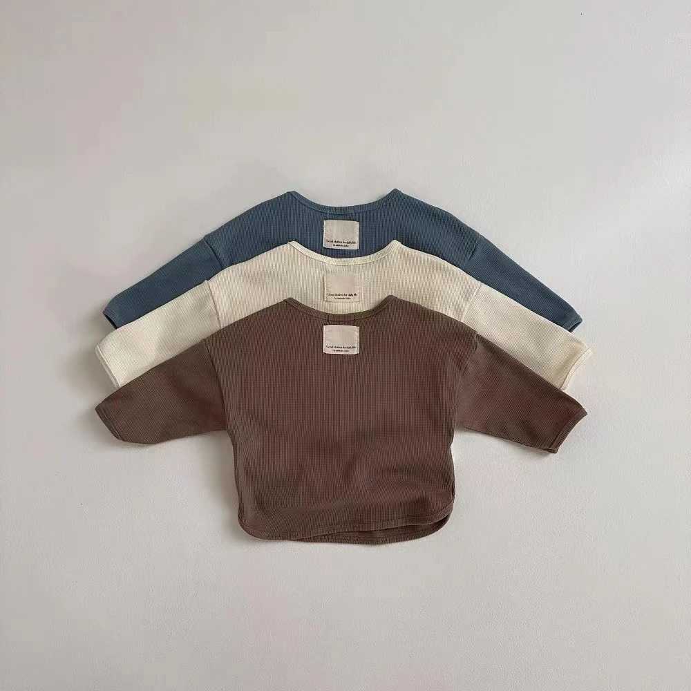 T24102 Korean Sle Spring Autumn Childrens Clothing Baby Toddler Simple Fashion Long Sleeve Solid Color Versatile Tshirt Z250826