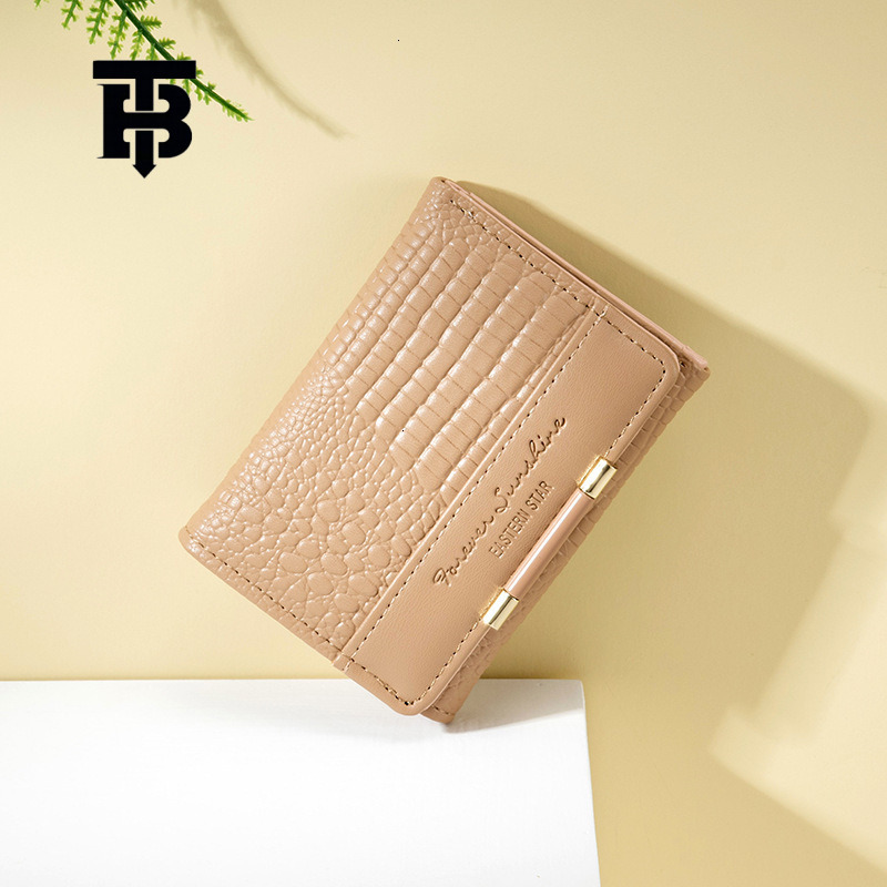 TB BHULAMTE Korean Luxury Crocodile Pattern Short Women's Wallet Leather Fashion Trend Card Bag Mini Designer Simple PU Luxury Handbag Coin Bag