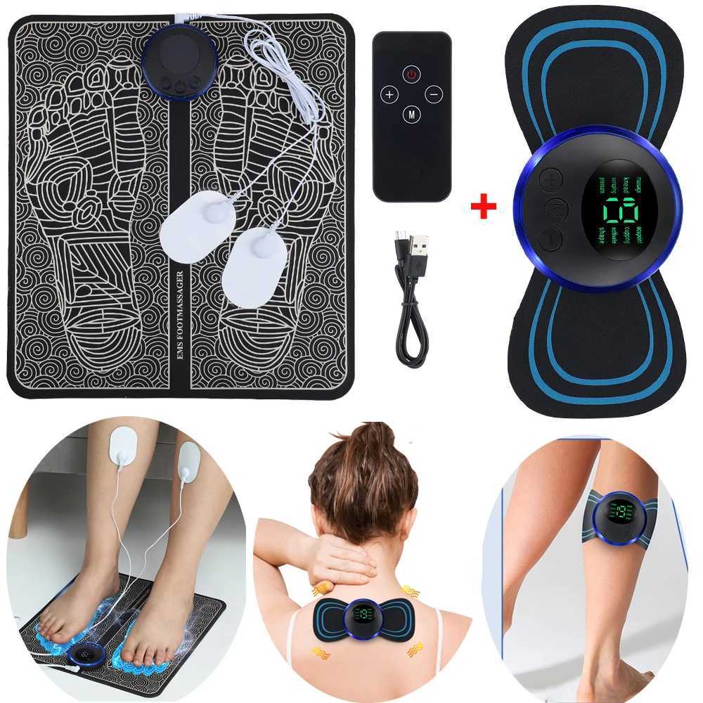 EMS Foot Massager Pad With Mini Neck Massager Patch Pulse Muscle Stimulation Pain Relief Shoulder Leg Arm Massage Mat Sticker W250826