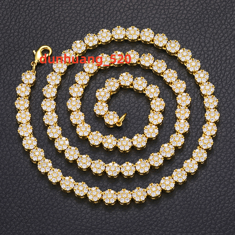 New Design Plum Blossom 8mm Gold Plated 925 Sterling Silver VVS Moissanite Diamond Iced Out Cuban Link Tennis Chain Necklace