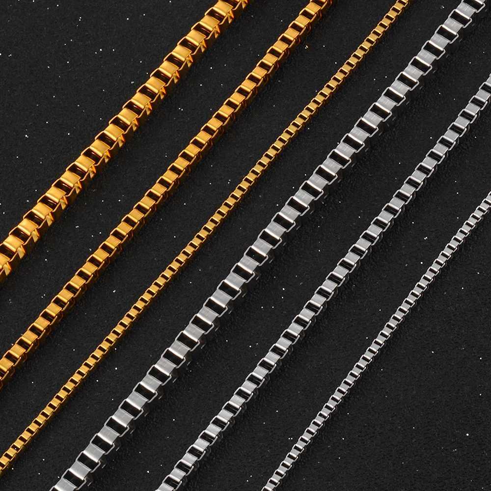 Fashionable Stainless Steel Box Square Link Chain Necklace Gold Color Various Sizes And Widths Can Be CustomizedXJ250826