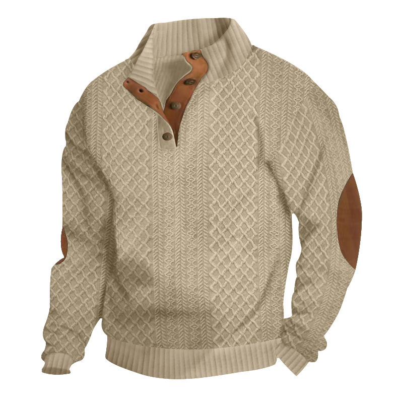 2025 Clothing Sweatshirt Men's Autumn Winter Slim t shirt Fit Stand Collar Long Sleeve Jacquard Knitted Pullover