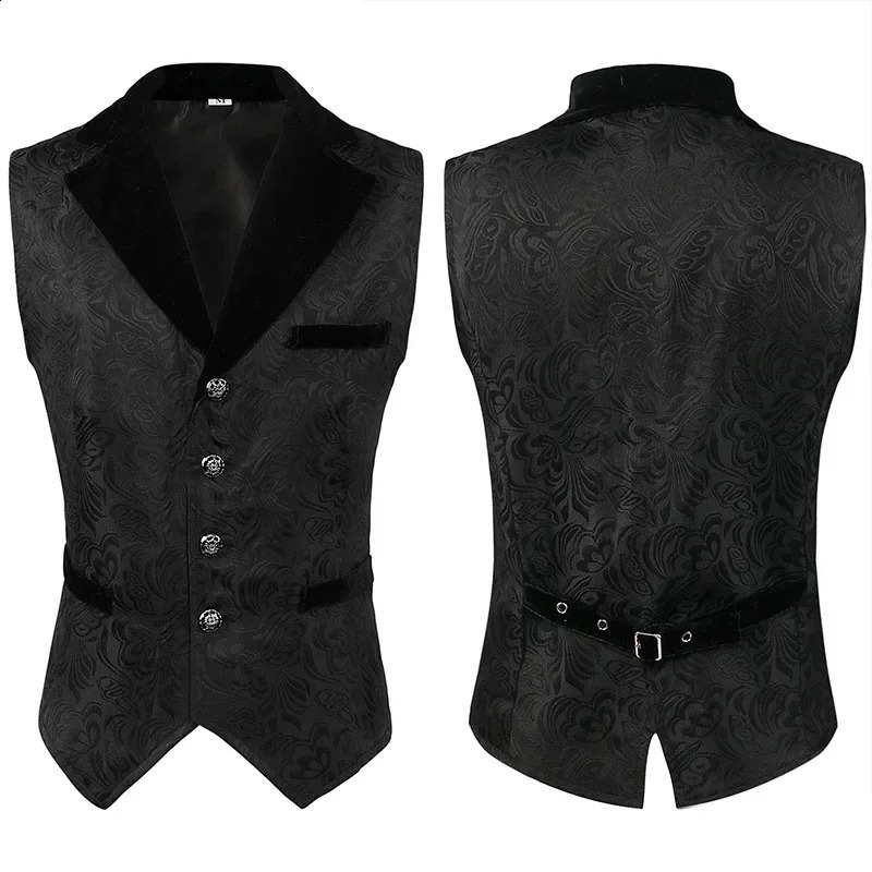 Mens Renaissance Cosplay Medieval Pirate Waistcoat Vest Vintage Vicotiran Steampunk Jacquard Vest Gothic Long Dress Black Vest250826