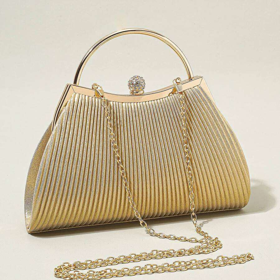 Designer Bags Women's Classic Pleated Design Shiny Metal Ring Handle Handbag With Rhinestone Evening Bag Wedding Dress Party Prom Clutch Purse