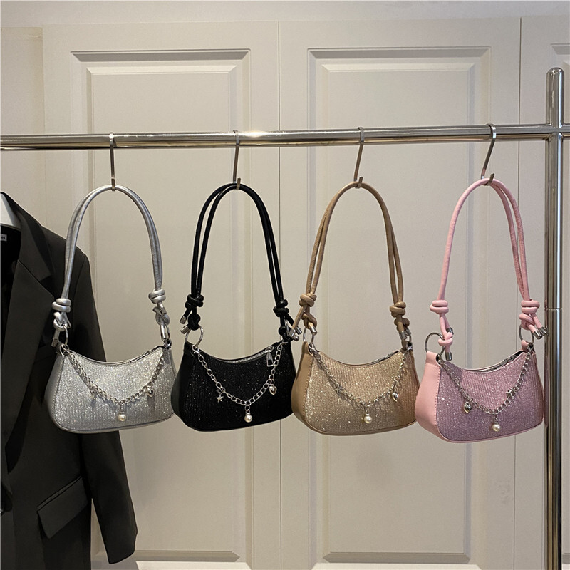 Fashion New Stylish Summer Chain Decor Crossbody Trendy Sequin Single Shoulder Underarm Women's Small Bag