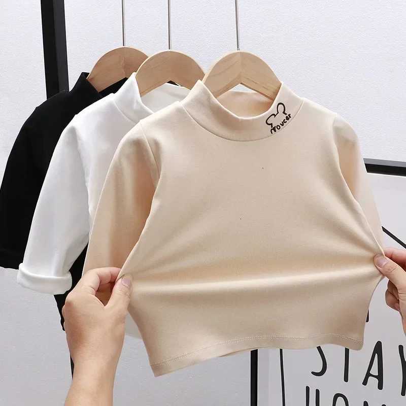 Autumn Winter Children Kids Boys Girls Tshirts Tops Turtleneck Solid Long Sleeve Warm Fleece Bottoming Shirts Tees for Kids Z250826