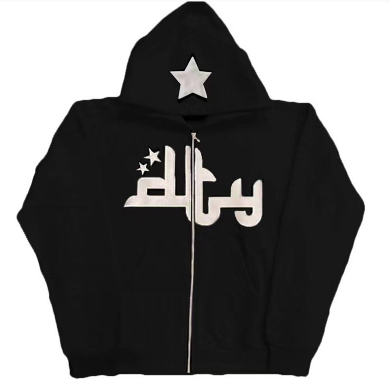 Mens Hoodies Sweatshirts Y2K Full Zip Loose Hip Hop Graphic Embroidered Hooded Hoodie Streetwear Haruku Goth Oversized Winter Men Jackets Zippers Co