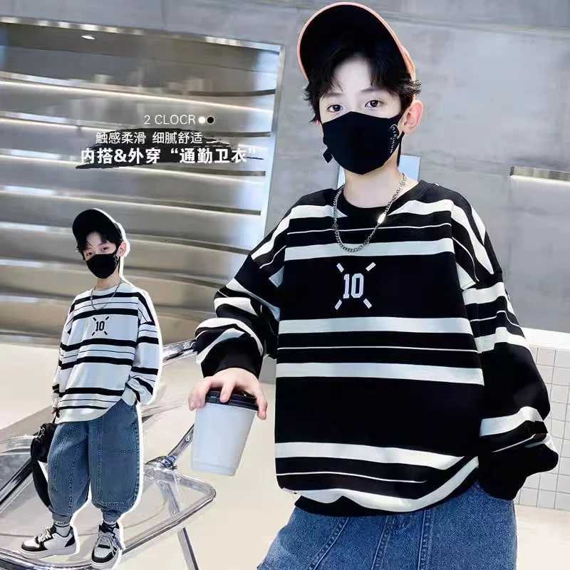 Boys Striped Fashion Sweatshirts 2024 New Childrens Clothing Trends Big Kids Spring Autumn Hoodies Teenager Casual Pullovers Z250826