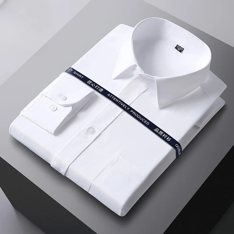 Men Formal Shirt Long Sleeve Office Solid Color AntiWrinkle Fashion Business Pocket White Social Pocket OfficeWhite Shirt S5XL250825