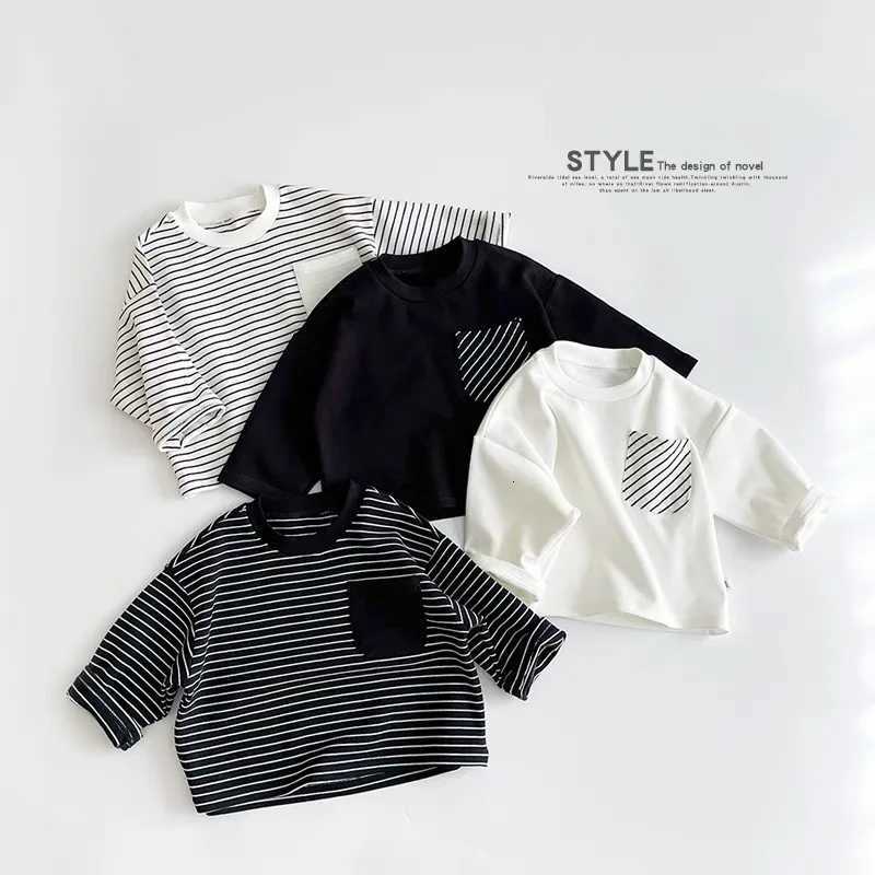 Trendy Striped Tshirt Fashion New Versatile Casual Loose Round Neck Tees New Design Long Sleeve Solid Color Tops Z250826