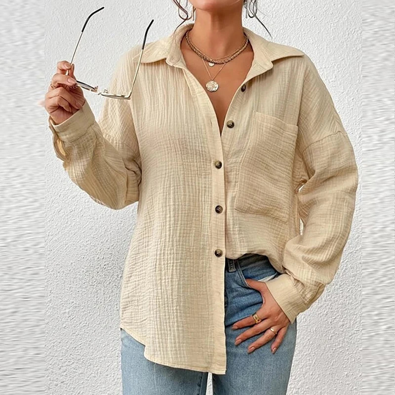 100% Cotton Gauze Muslin Women Shirts Casual Turn Down Collar Long Sleeve Top Office Lady Elegant Blouses for Women Blusas250825