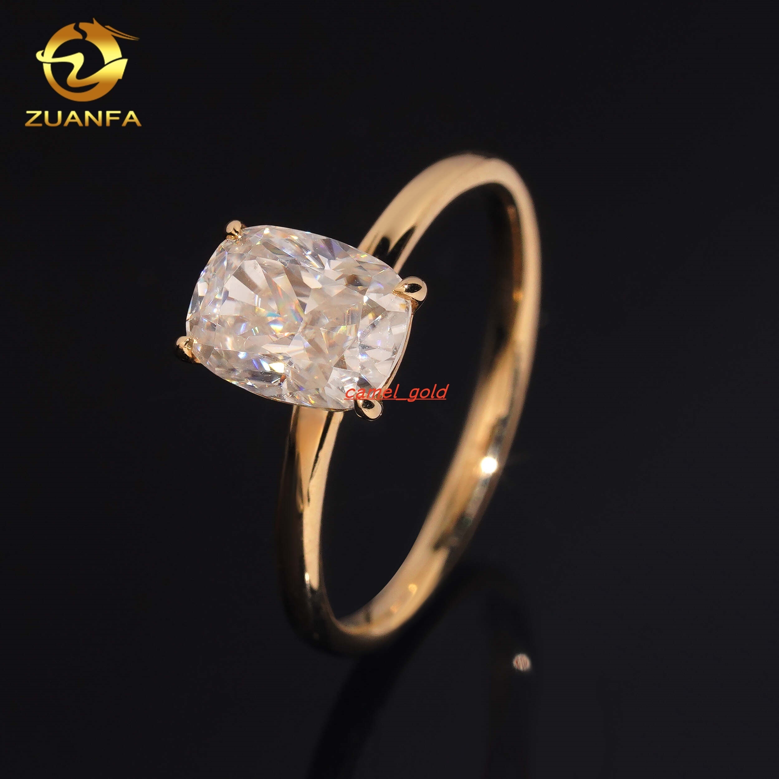 Zuanfa Made 14k Solid Gold Ring 2 Carats Cushion Cut VVS Moissanite Women Ring Wedding Engagement Ring